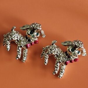 Vintage Lamb Scatter Pins Brooches Gold Tone Red Enamel Green Rhinestones